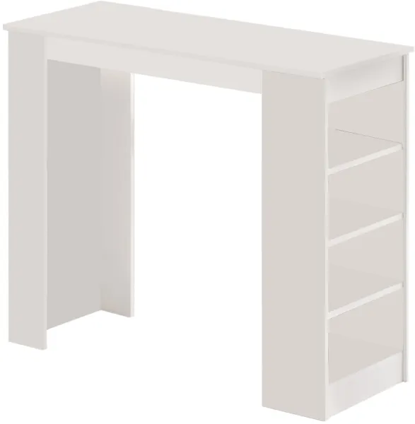 NORDVÄRK ST1 mesa de bar, c/ 3 prateleiras - melamina branca (120x51,6)