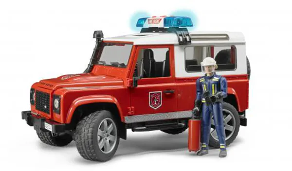 Bruder Land Rover Defender St.Wagon veículo do corpo de bombeiros com bombeiro