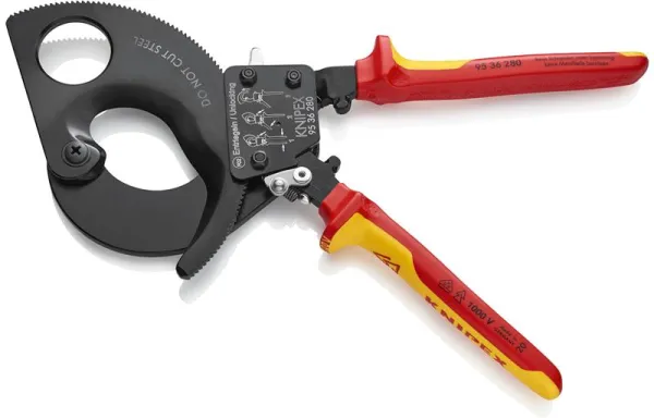 Knipex Tesoura de cabos (mecanismo de catraca) preta lacada, aprovada pela VDE 280 mm