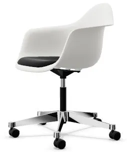 Cadeira de escritório Vitra Eames Plastic PACC com assento estofado e função giratória Preto/Branco