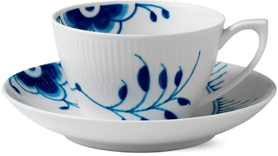 Royal Copenhagen Blue Mega Riflet xícara e pires - 28 cl