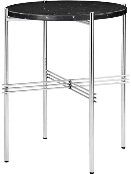 GUBI TS Mesa Lateral Redonda Ø40 Aço Polido/Mármore Preto Marquina