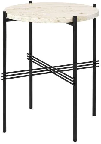 GUBI TS Mesa Lateral Redonda Ø40 Travertino Preto/Branco