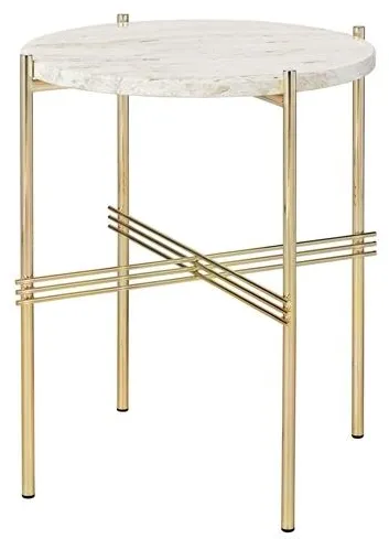 GUBI TS Mesa Lateral Redonda Ø40 Latã/Travertino Branco