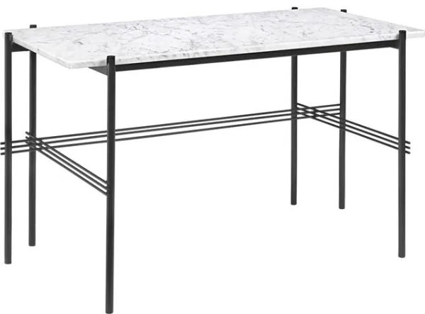 GUBI TS Escrivaninha 120 x 60 cm com Base Preta e Tampo de Mármore Branco Carrara