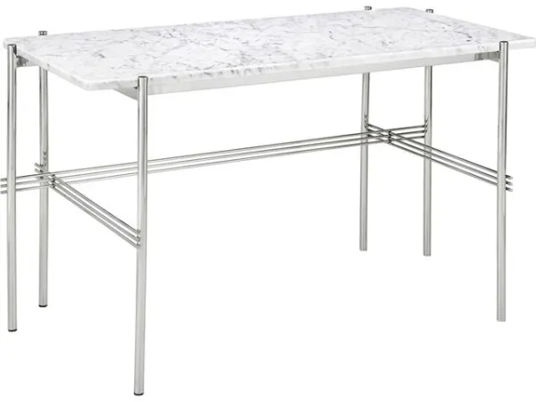 GUBI TS Escrivaninha 120x60 Aço Polido/Mármore Branco Carrara