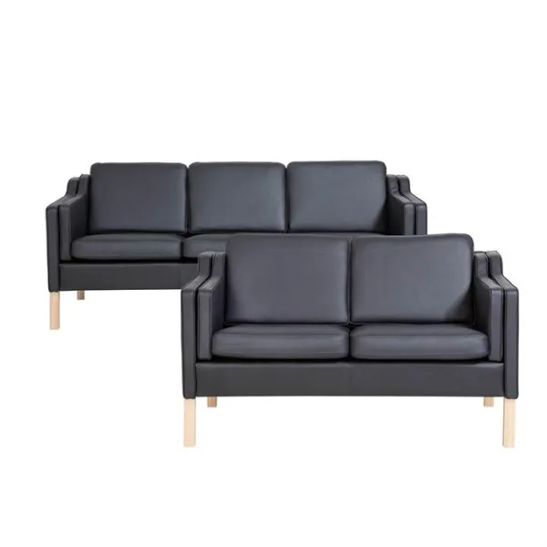 Conjunto de sofás Boston 2 + 3 pessoas - Couro preto