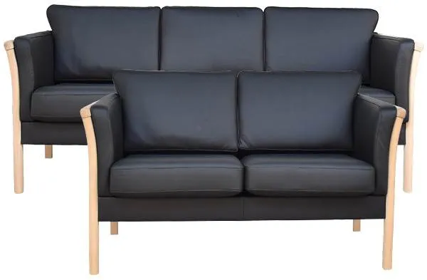 Conjunto de sofás Lene Lux 3+2 pessoas - Couro preto - Várias variantes