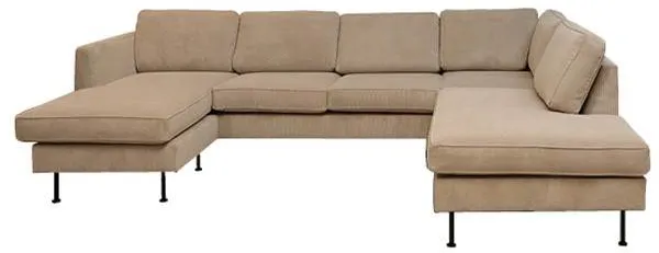 Sofá Thy com chaise longue e open-end - 305 x 210 cm - veludo bege - virado à esquerda