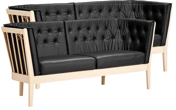Conjunto de sofás Stouby Maria 2+3 pessoas - faia - couro preto