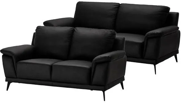 Conjunto de sofás Dortmund em couro preto - 2 + 3 pessoas.