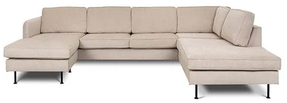 Sofá Læsø com chaise longue e open-end - 288 x 210 cm - veludo bege - Esquerda