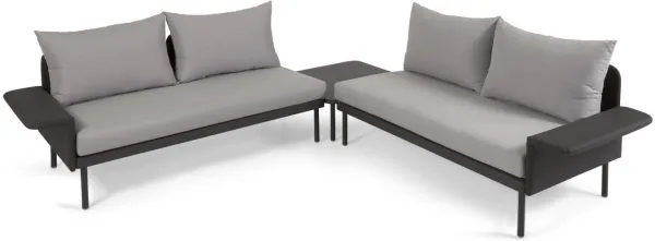 Zaltana, Conjunto de sofás para exterior, preto, alumínio