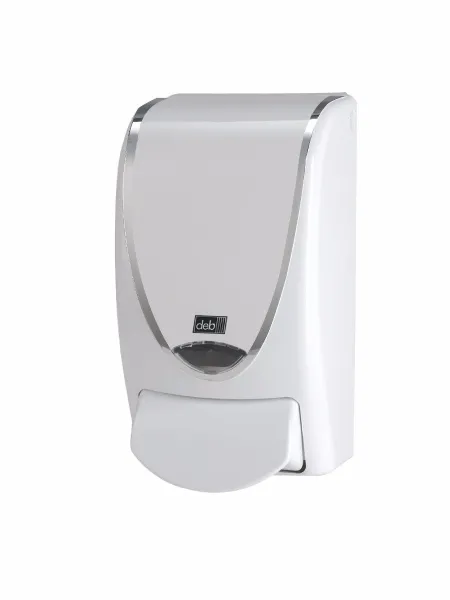 Dispenser Deb Stoko White Silverline, em plástico branco com borda prateada, 1 L